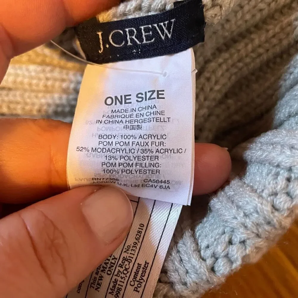 J CREW | ribbed pom pom beanie heather gray NWT
